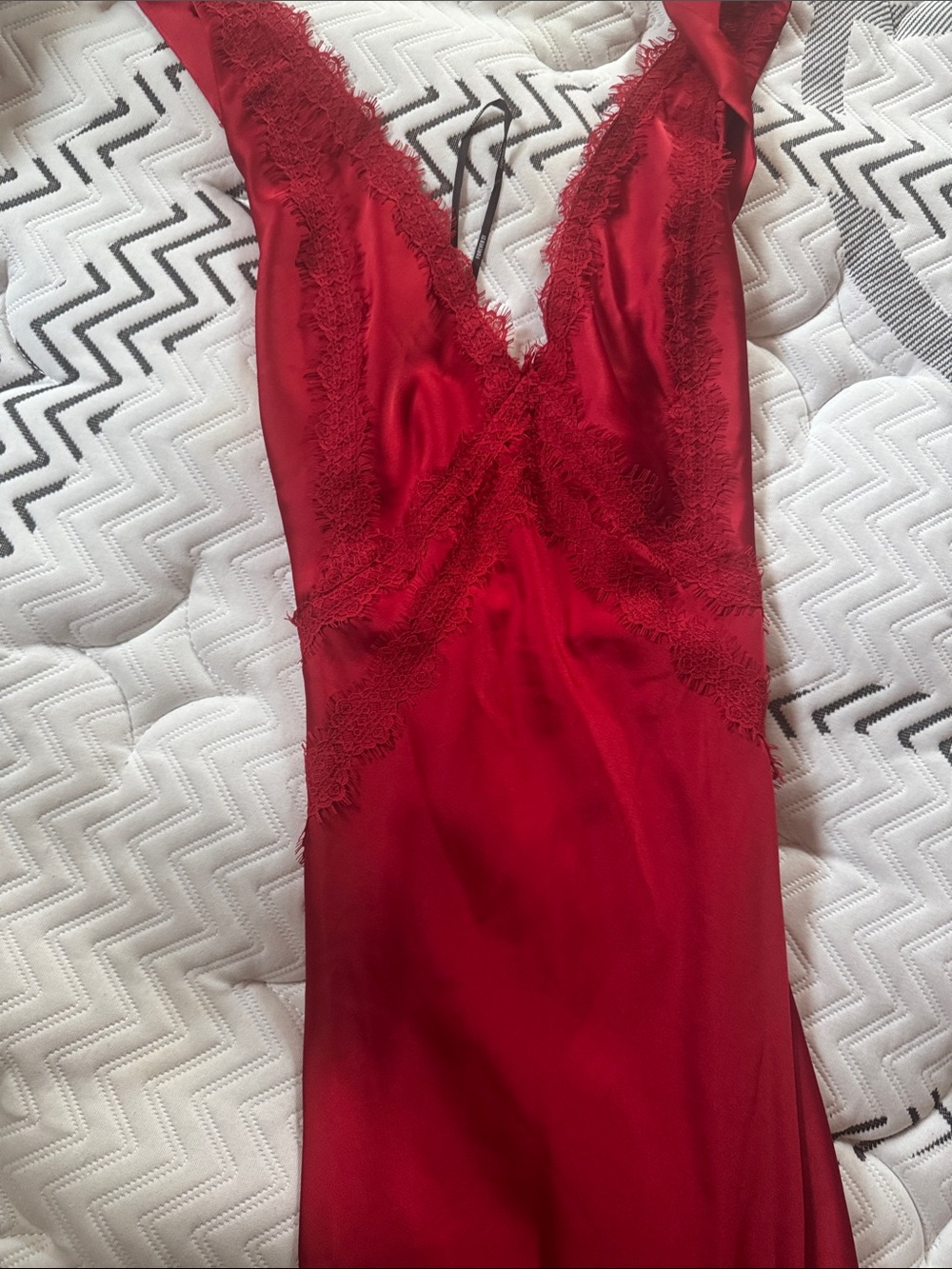 Red Lace-Trim Satin Women Long Dress